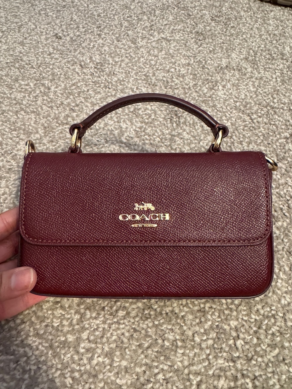 Coach Mini Josie Top Handle Bag Dark Wine Leather Crossbody